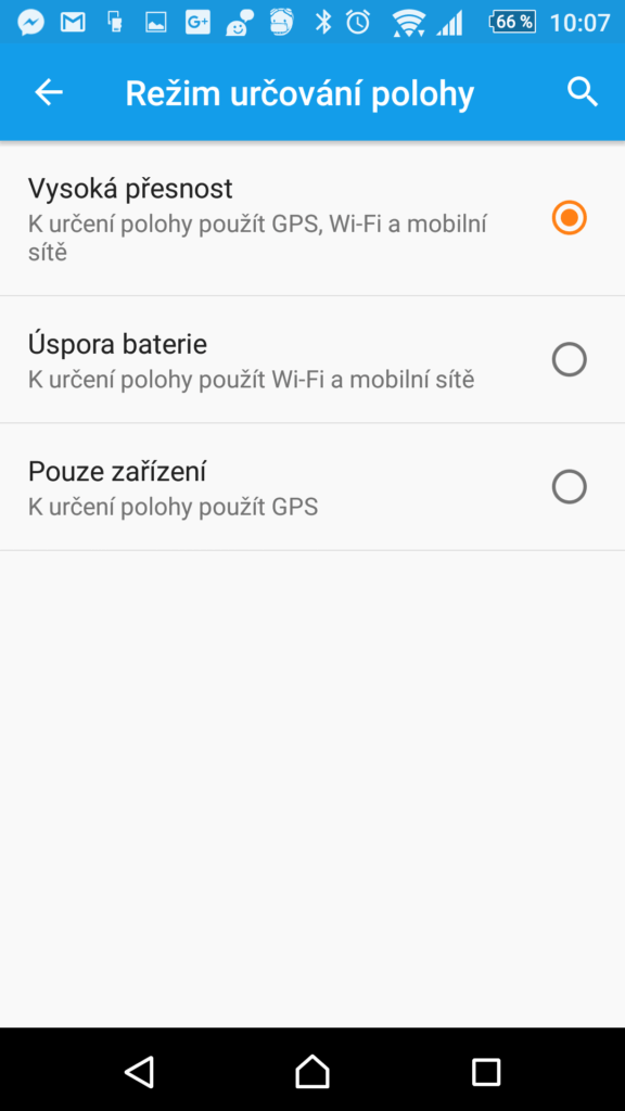 Nastavení přesnosti lokalizace