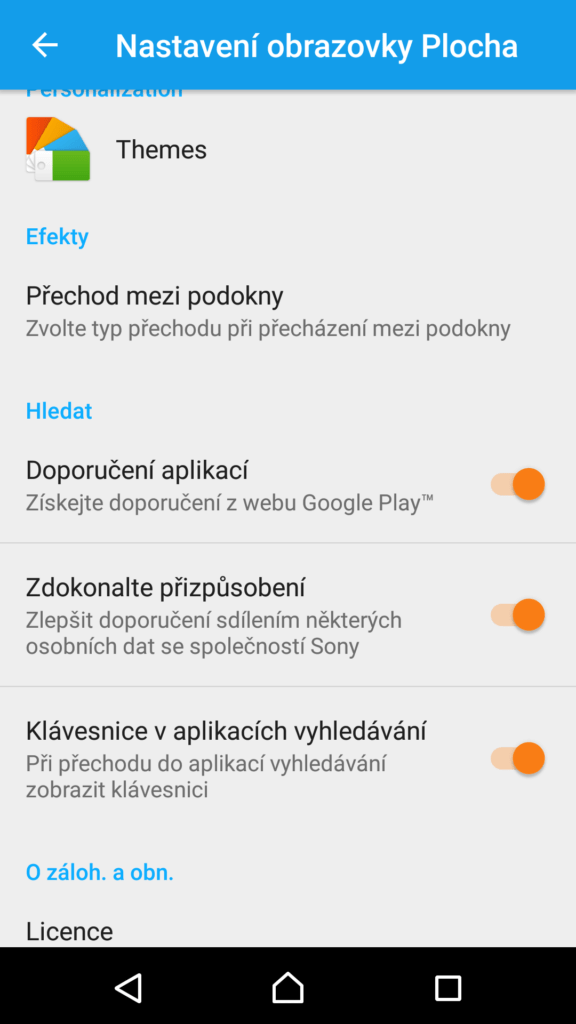 Možnosti nastavení nového launcheru Sony Xperia
