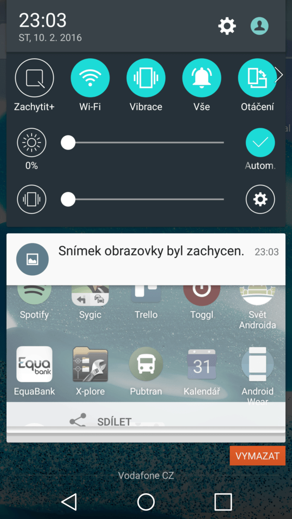 LG V10 systém Android notifikační lišta 1