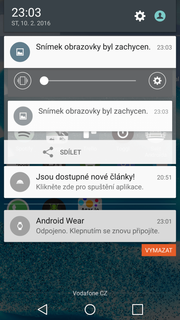 LG V10 systém Android notifikační lišta 2