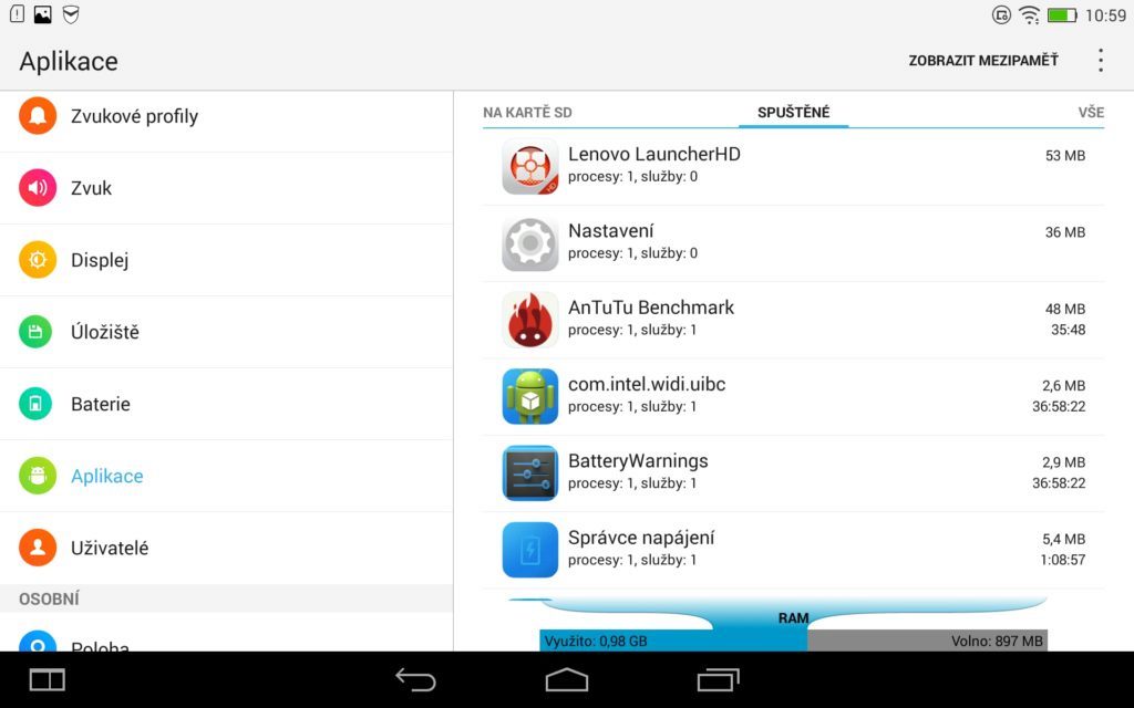 Lenovo Yoga 2 8 vytížení RAM