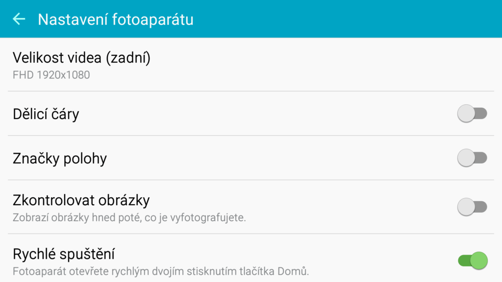 Samsung Galaxy A5 2016 fotoaplikace nastavení 1