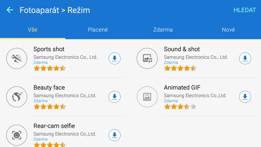Samsung Galaxy A5 2016 fotoaplikace režimy