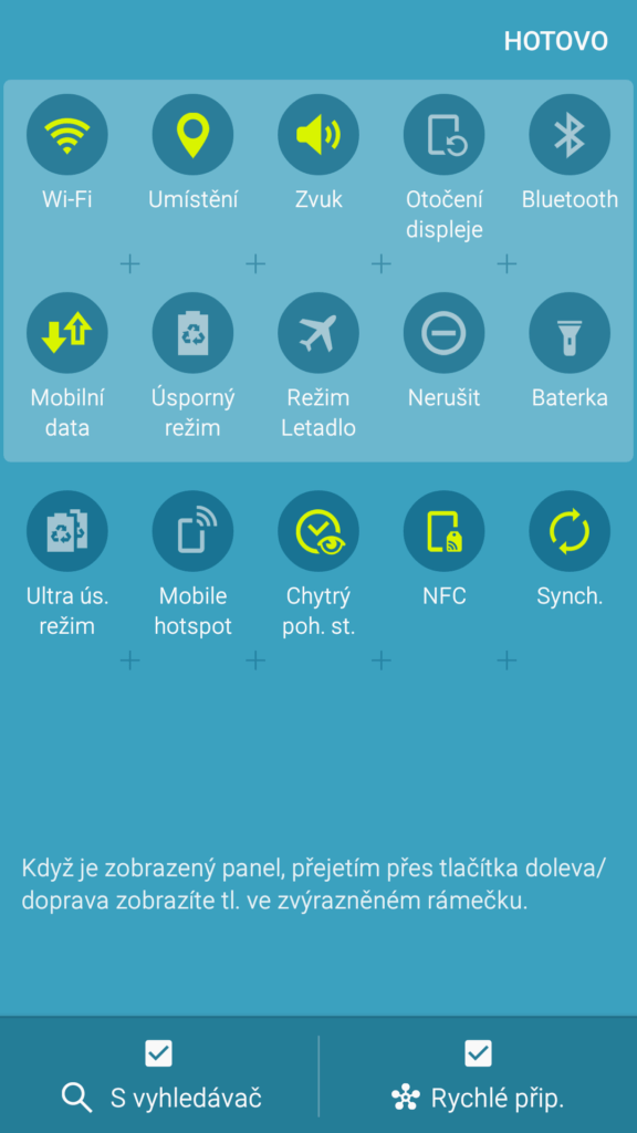 Samsung Galaxy A5 2016 přepínače nastavení