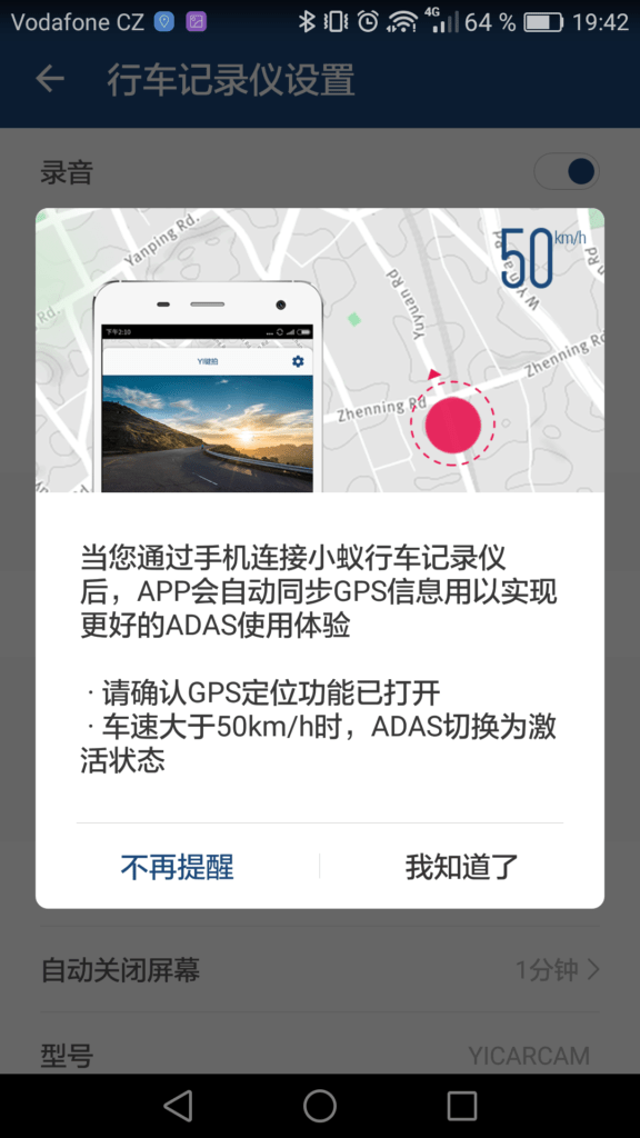 Xiaomi Yi Dashboard Camera Aplikace ADAS