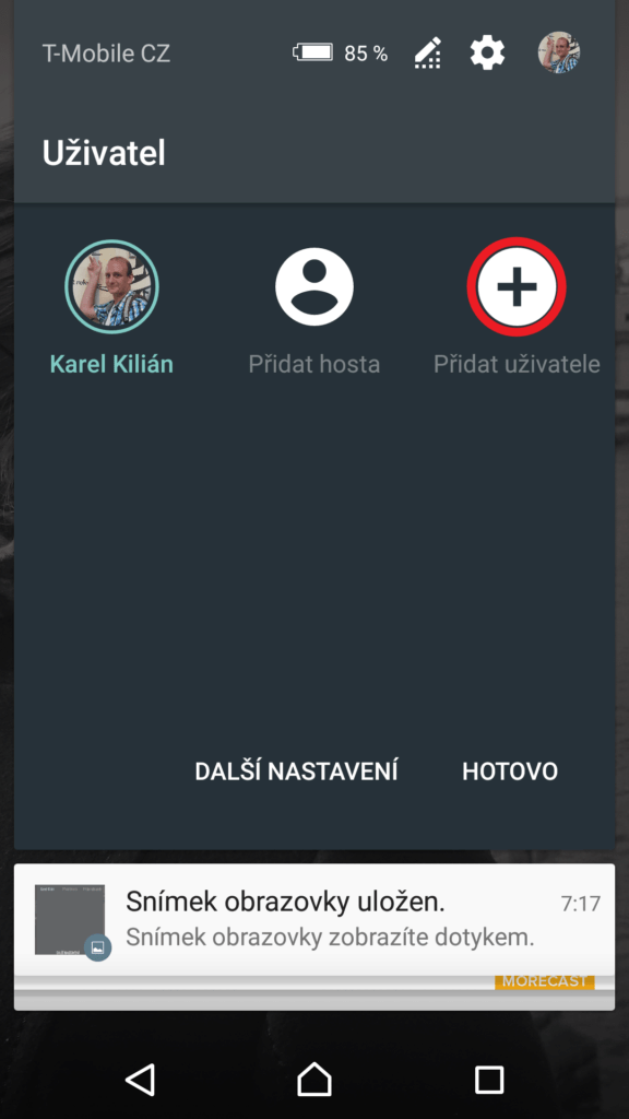 Tlačítko pro přidání nového uživatele