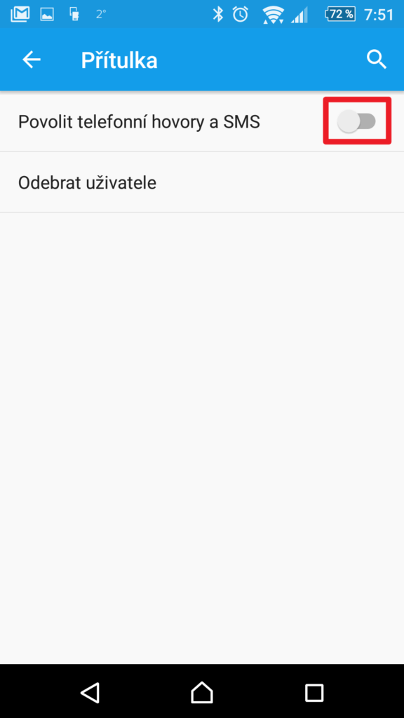 Povolení SMS a hovorů