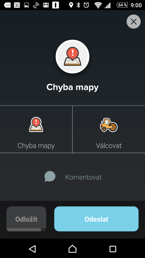 Upozornění na chybu v mapě