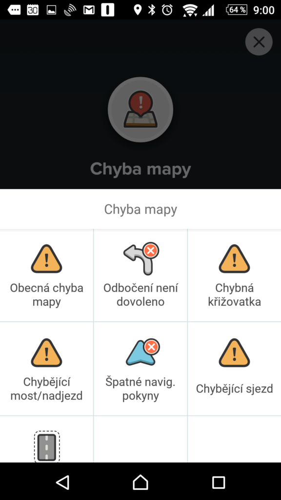 Upozornění na chybu v mapě