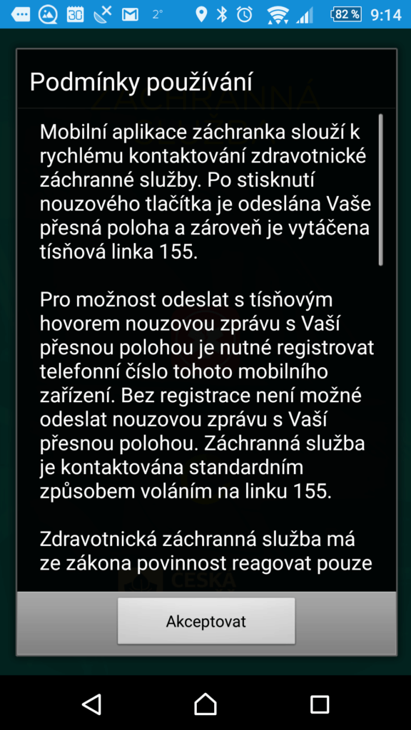 Podmínky používání aplikace Záchranka