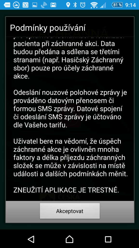 Podmínky používání aplikace Záchranka