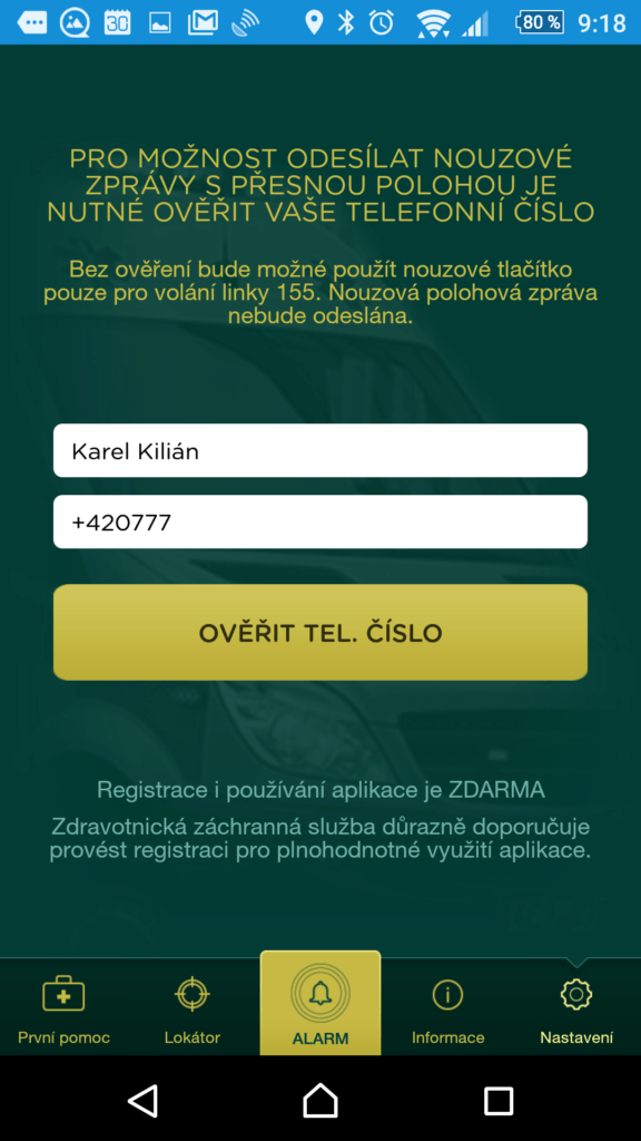 Registrace telefonního čísla