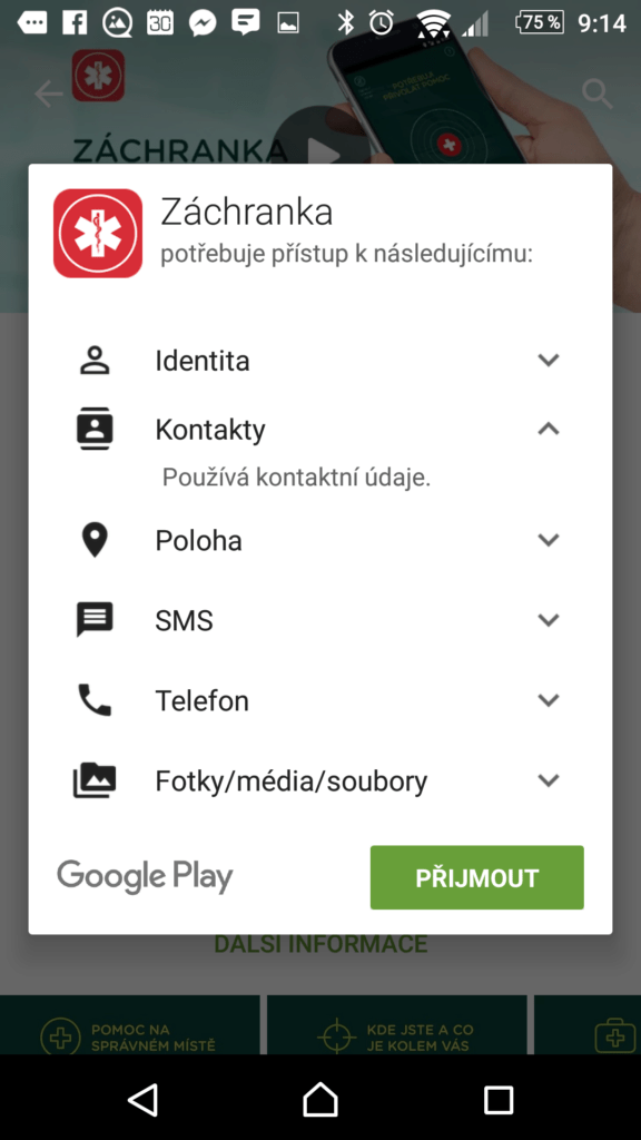 Požadovaná oprávnění