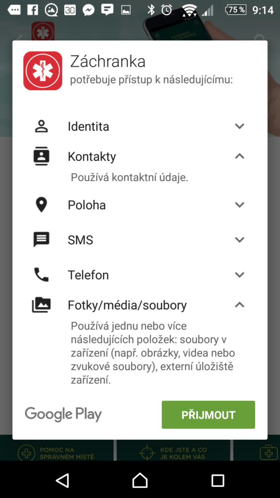 Požadovaná oprávnění