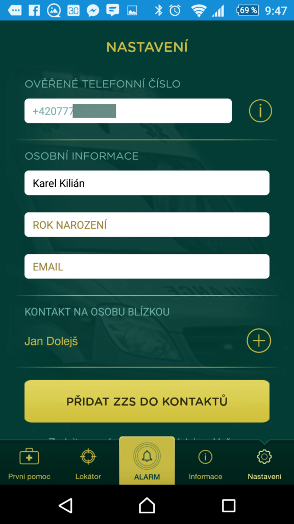 Sekce Nastavení