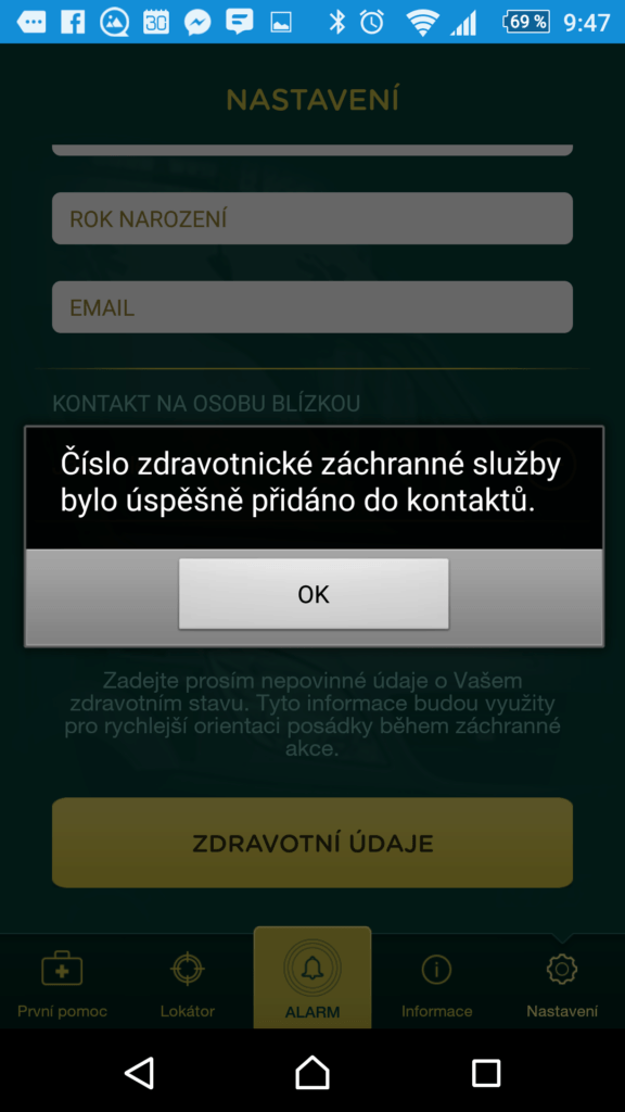 Přidání čísla ZZS do kontaktů