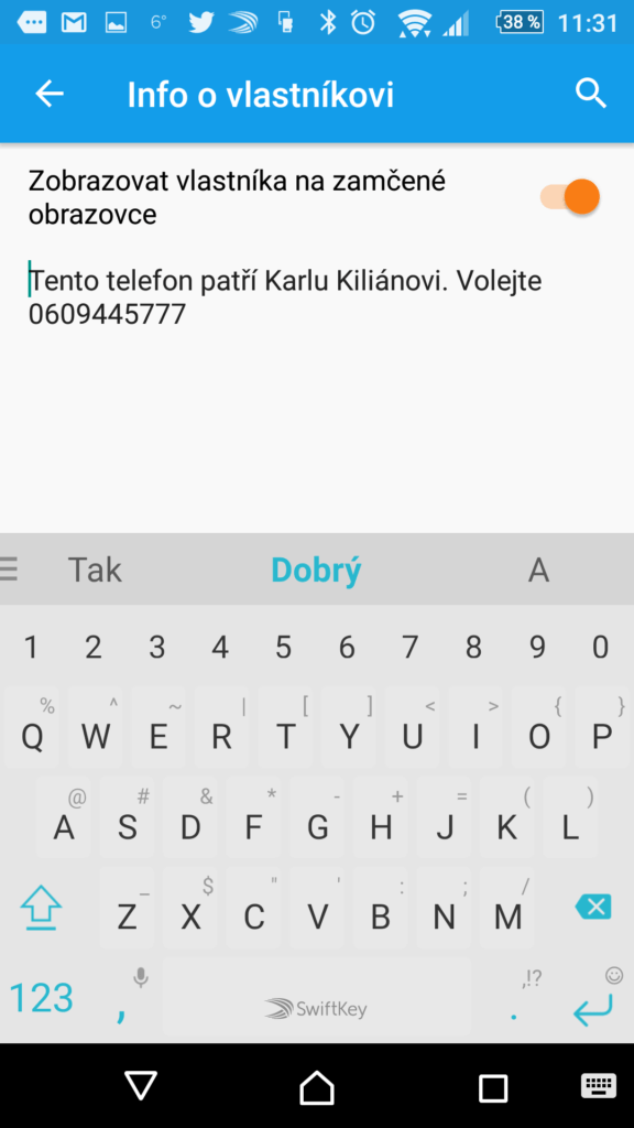 Nastavení informací na odemykací obrazovku