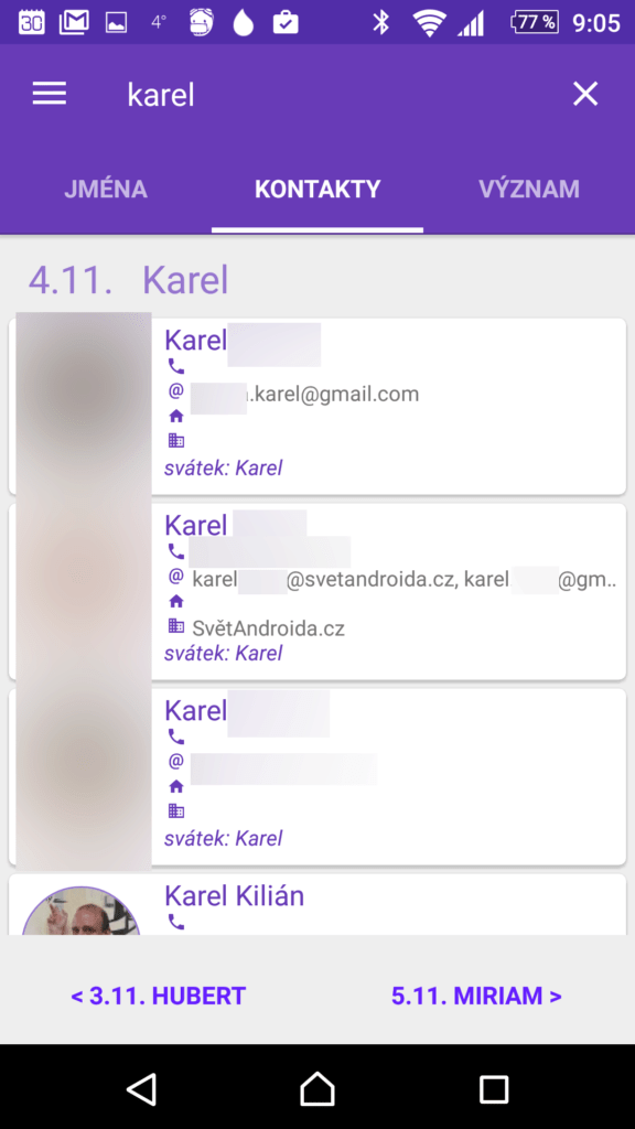 Hledání v kontaktech