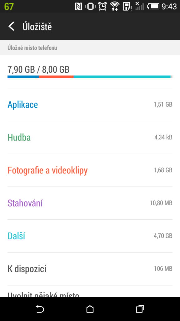 HTC Desire 620 interní paměť