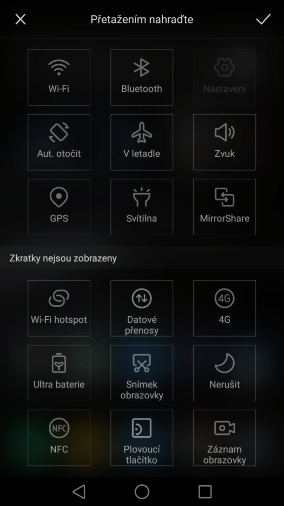 Huawei Mate 8 přepínače upravení