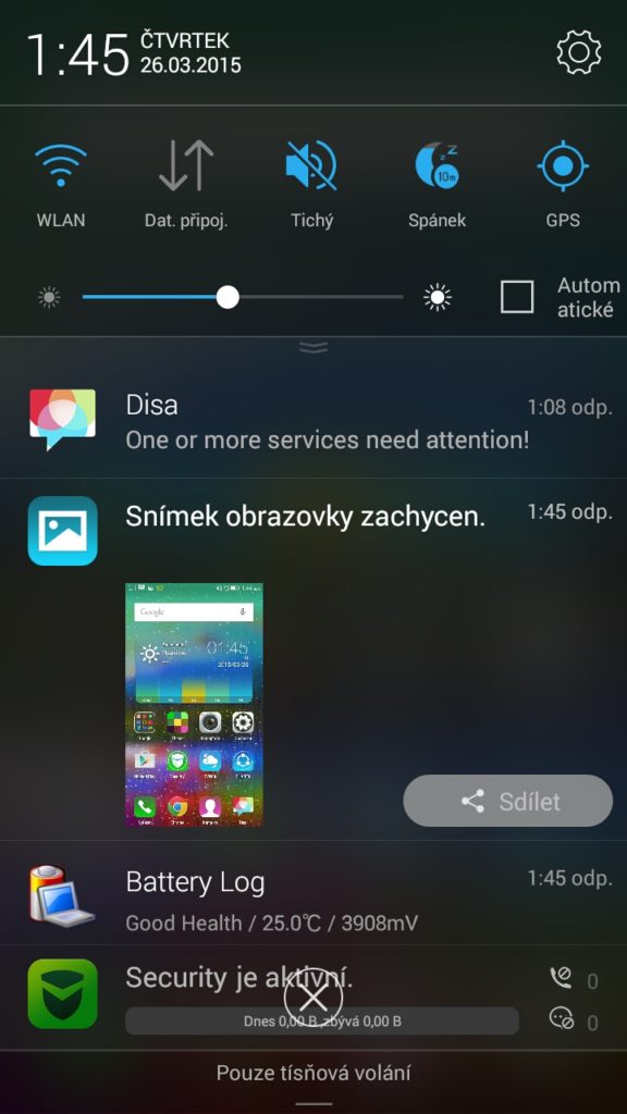 Lenovo P70 notifikační lišta 2