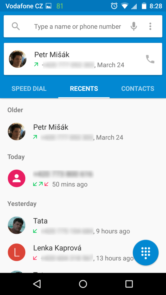 Motorola Moto X 2014 Dialer a kontakty 2