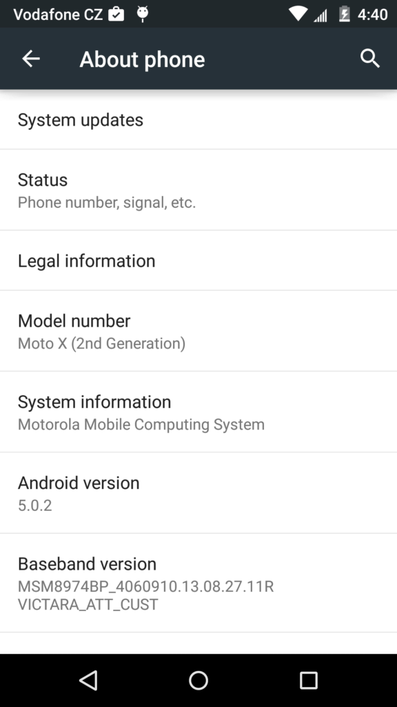 Motorola Moto X 2014 systém Android 5.0 2