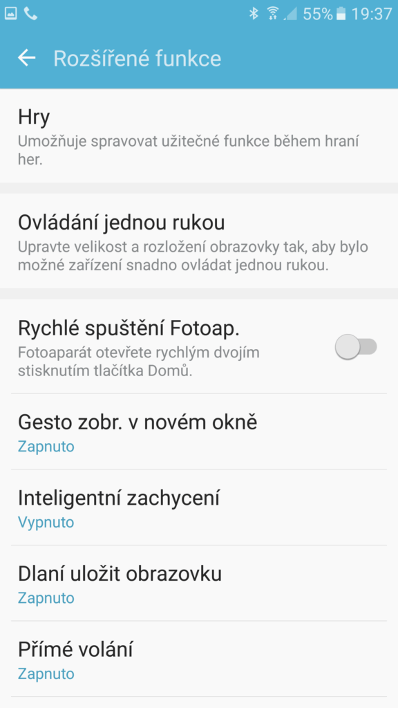 Samsung Galaxy S7 rozšířené funkce