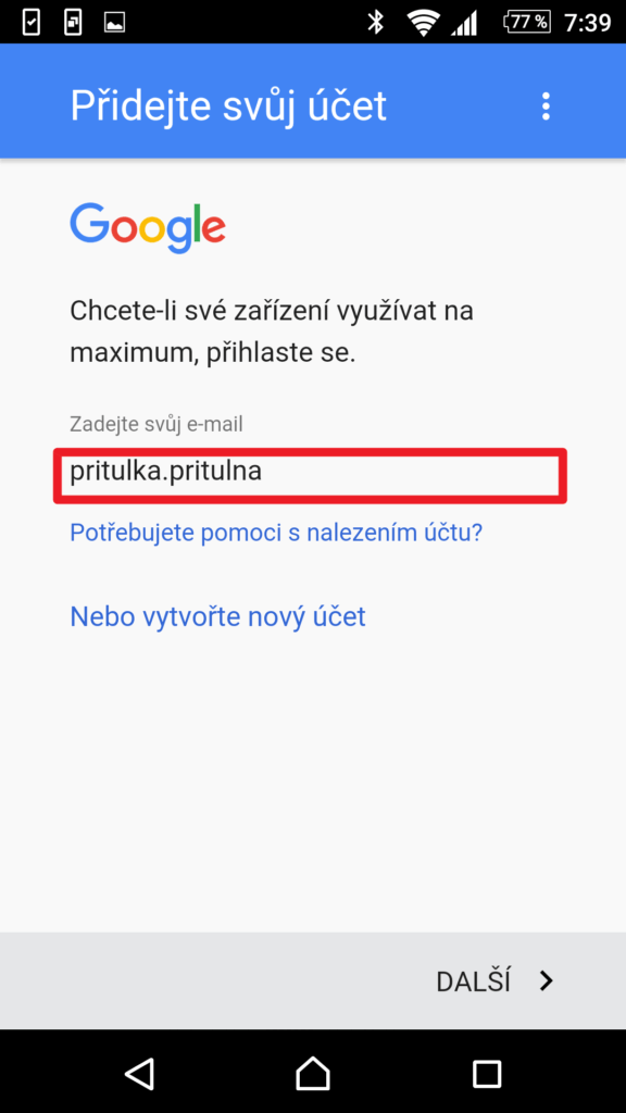 Přihlášení účtem Google