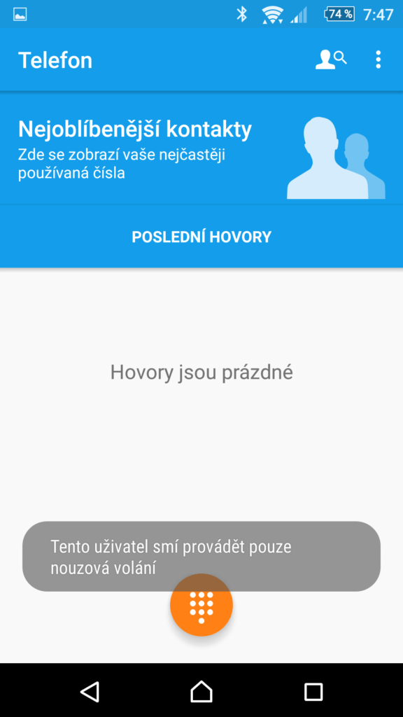 Sekundární uživatel nemůže provádět hovory