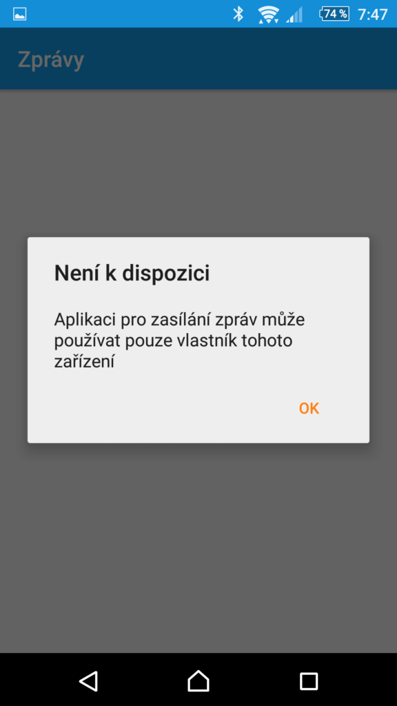Sekundární uživatel nemůže posílat SMS
