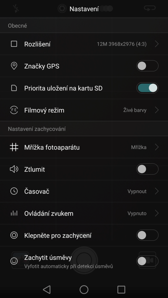 Huawei P9 nastavení fotoaparátu