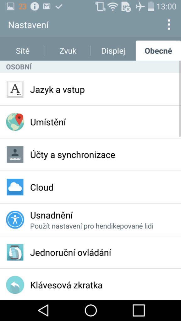 LG G Flex 2 prostředí systému menu nastavení