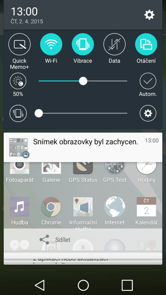 LG G Flex 2 prostředí systému notifikační lišta 1