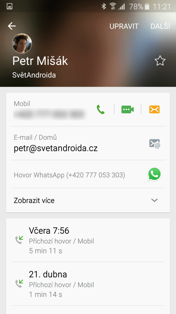 Samsun Galaxy S6 Edge Dialer a kontakty 3