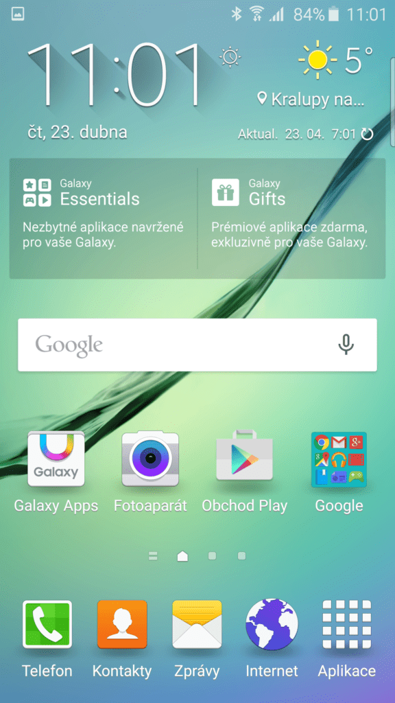Samsun Galaxy S6 Edge domácí obrazovka