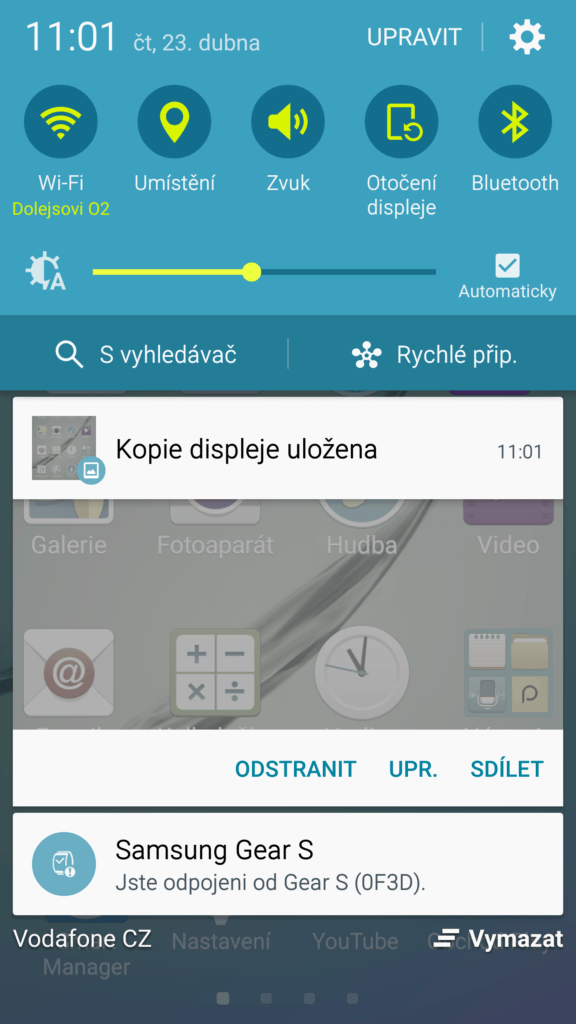 Samsun Galaxy S6 Edge notifikační lišta 1