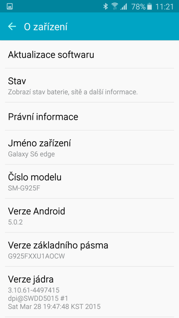 Samsun Galaxy S6 Edge verze systému Android 1