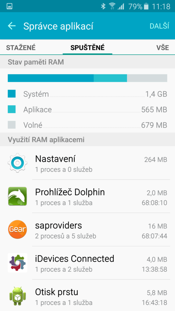 Samsun Galaxy S6 Edge využití RAM
