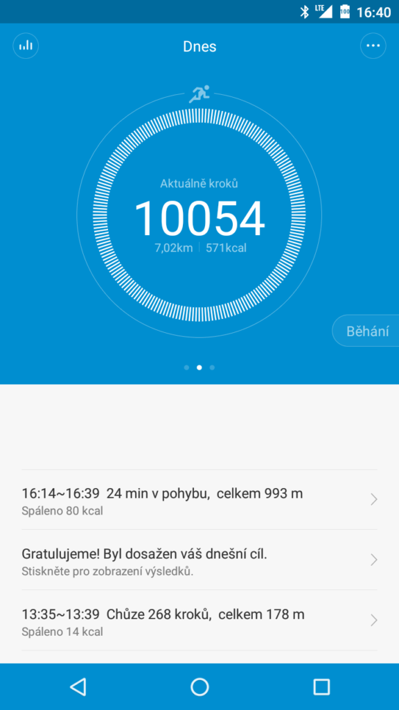 Xiaomi MiBand 1S dosažen cíl