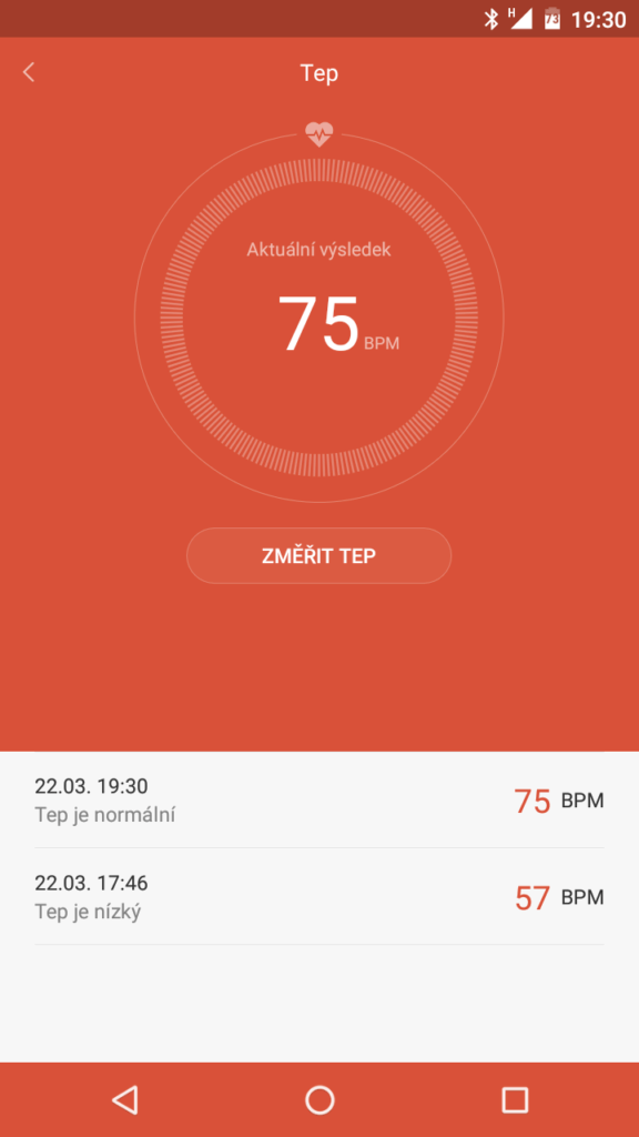 Xiaomi MiBand 1S druhé meření tepu