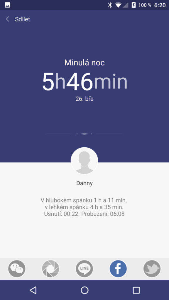 Xiaomi MiBand 1S sdílení spánkové aktivity