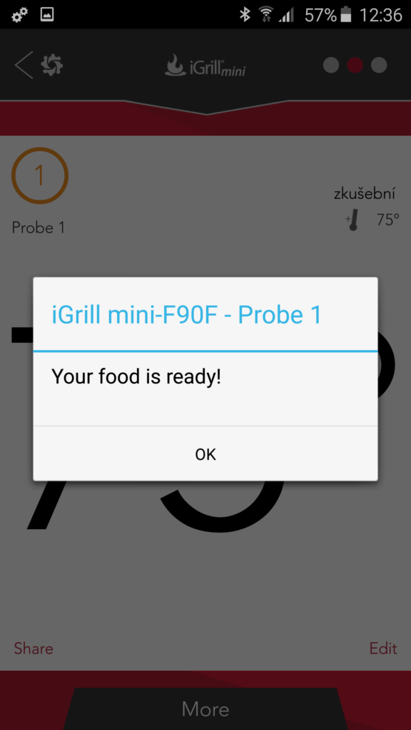 iGrill mini alarm a upozornění