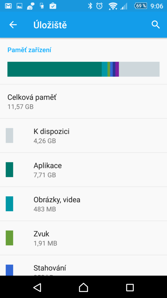 Interní úložiště testovaného telefonu