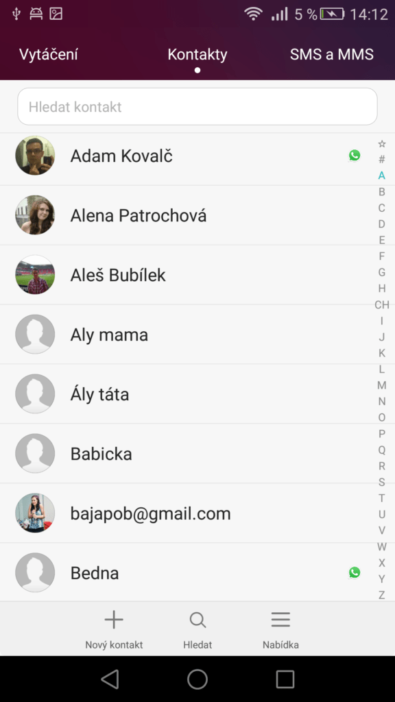 Huawei P8 kontakty a Dialer 2