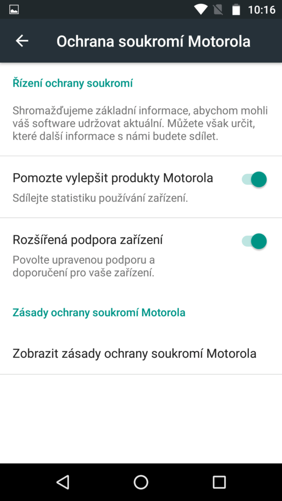 Moto X Play ochrana soukromí motorola