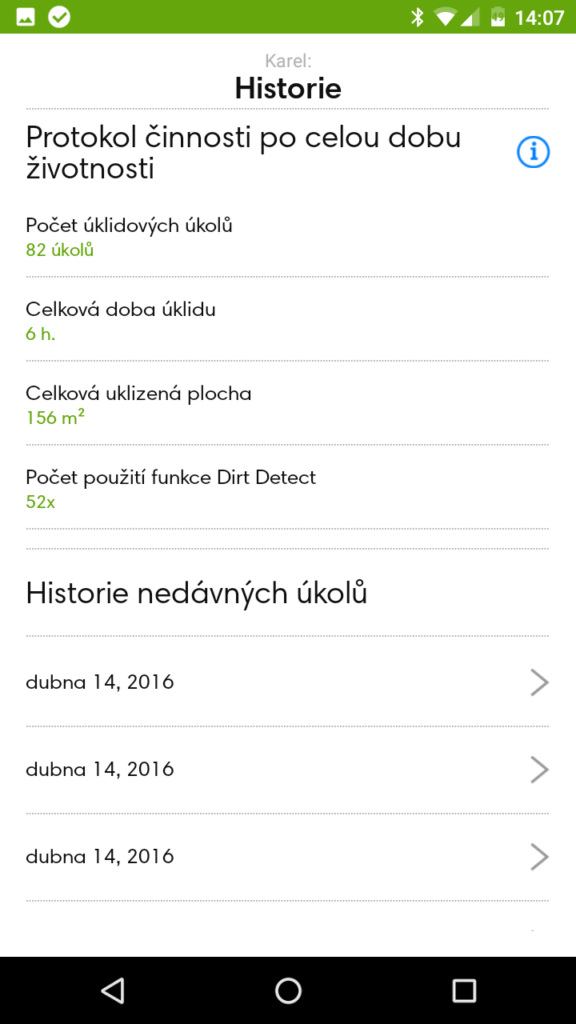 iRobot Home hostorie úklidů