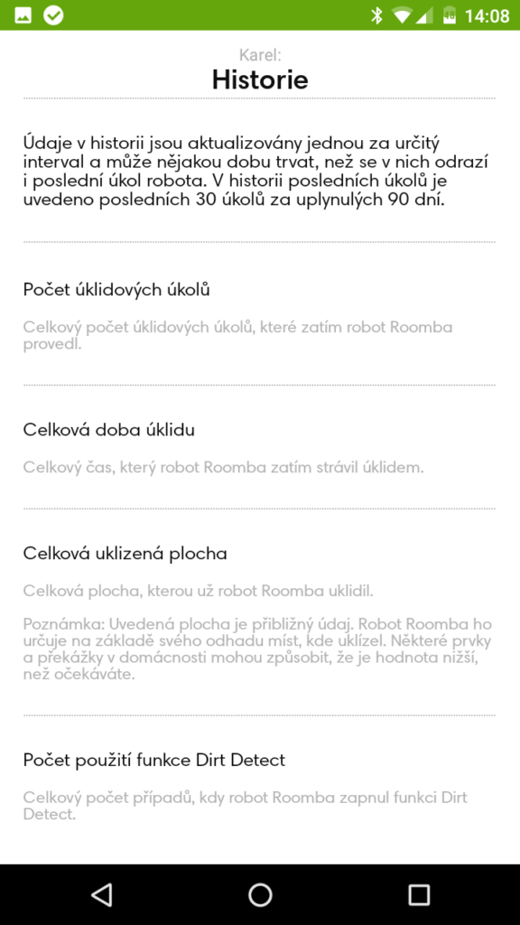 iRobot Home info o historii úklidů