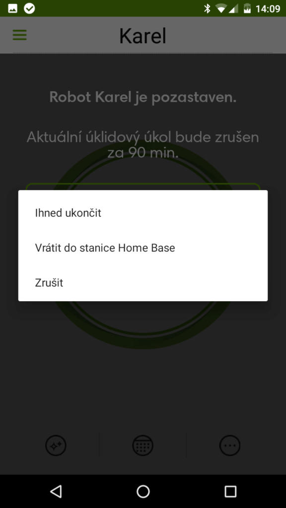 iRobot Home před přerušením úklidu