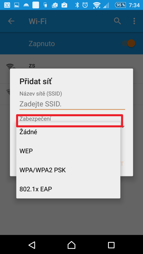 Zvolte typ zabezpečení